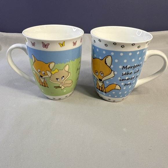 HOME DECO Other - Vintage German Fox Coffee Mug Set Breakfast With You Morning Grouch Cute Cups